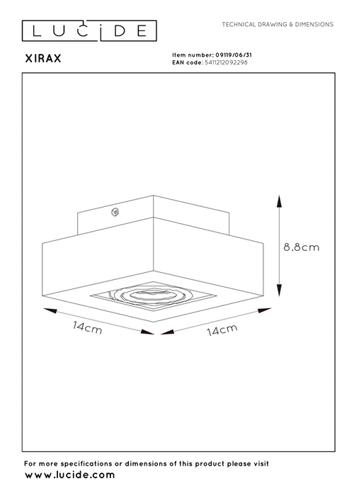 Lucide XIRAX - Deckenstrahler - LED Dim to warm - GU10 - 1x5W 2200K/3000K - Weiß - technisch